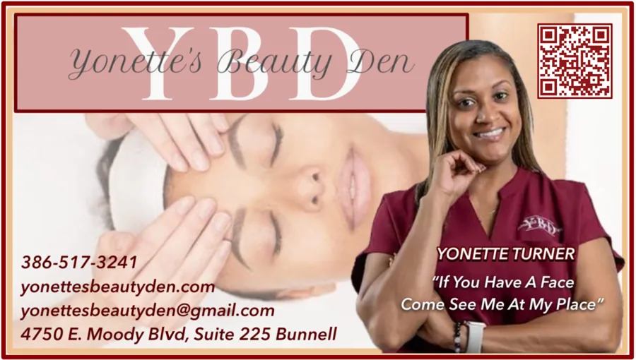 Yonette's Beauty Den business card
